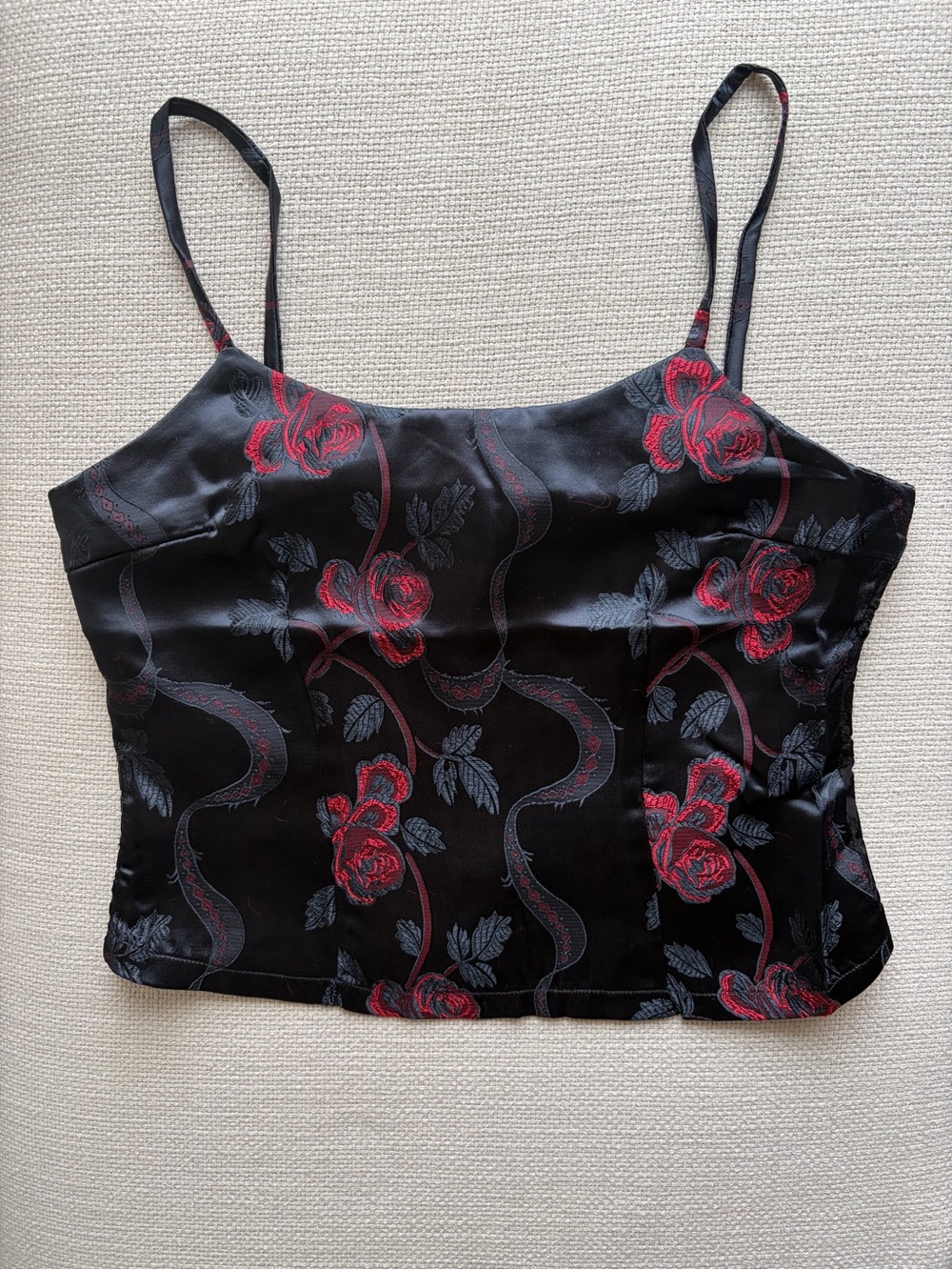 Black & Red Floral Satin Cami Top - Women